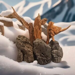 Рибоку - миниатюрный горный пейзаж для аквариума: камни Серая гора и коряга кизила, готовая для посадки растений.